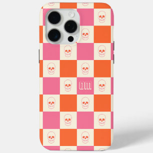 Chequerboard Skulls in Pink, Orange, & Cream iPhone 15 Pro Max Case
