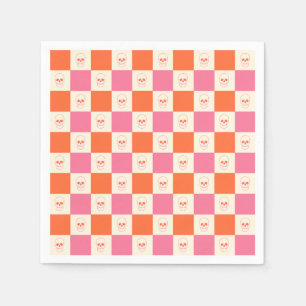 Chequerboard Skulls in Pink, Orange, & Cream Napkin