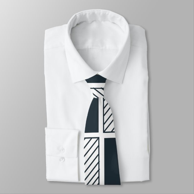 Chequerboard Stripe Navy Blue Black and White  Tie (Tied)