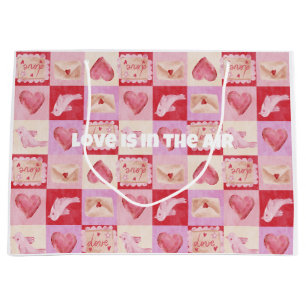 chequerboard valentine plaid red pink cream preppy large gift bag