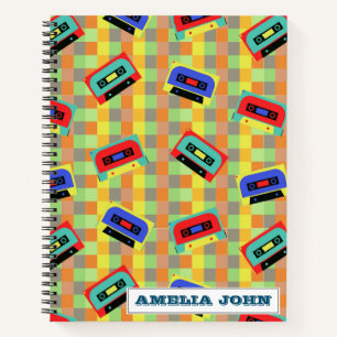 Chequered 1990s Retro colourful Cassette Custom Notebook
