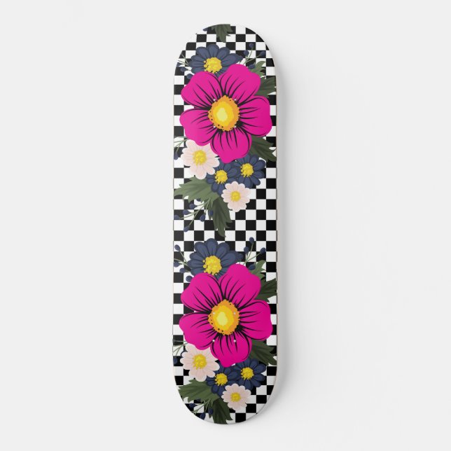 Chequered and Flowers Skateboard (Front)