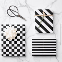 Chequered and Striped Wrapping Paper Set of 3