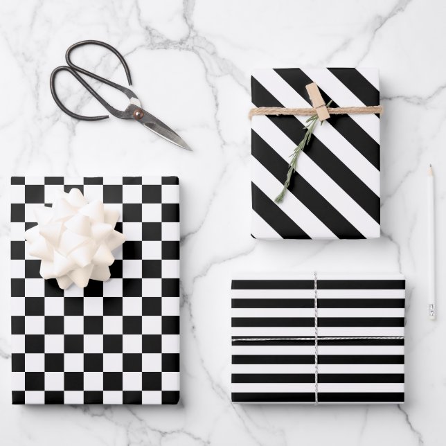 Chequered and Striped Wrapping Paper Set of 3 (Front)