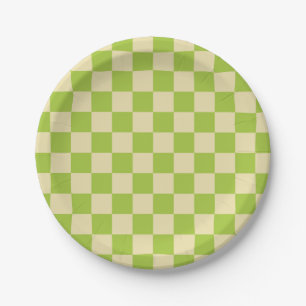 Chequered Apple Green and Beige Paper Plate