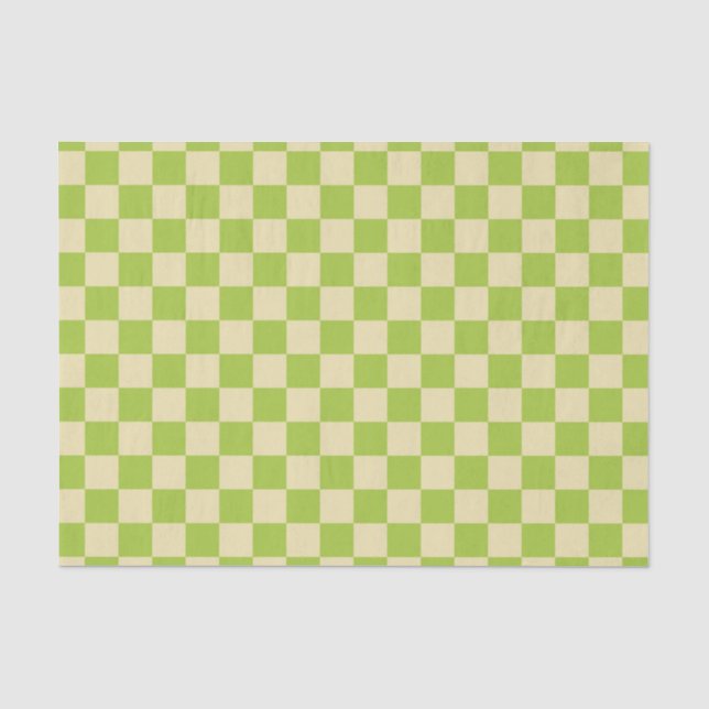 Chequered Apple Green and Beige Tissue Paper (Front)