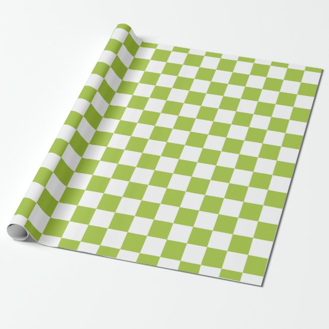 Chequered Apple Green and White Wrapping Paper (Unrolled)