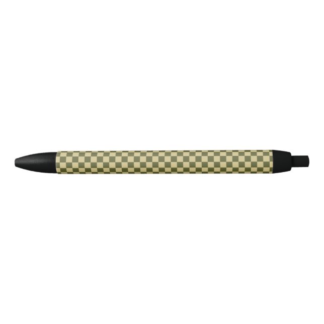 Chequered Army Green and Khaki Black Ink Pen (Front)