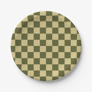 Chequered Army Green and Khaki Paper Plate