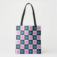 Chequered Aster Pink Blue Floral Abstract