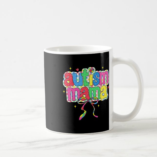 Chequered Autism Mama Coquette Bow Autism Awarenes Coffee Mug (Right)