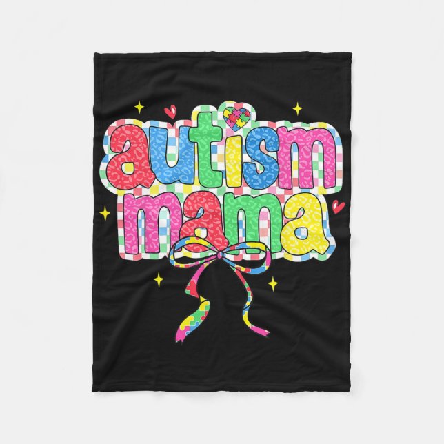 Chequered Autism Mama Coquette Bow Autism Awarenes Fleece Blanket (Front)