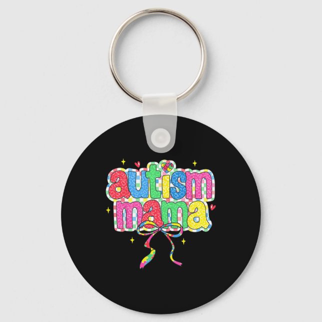 Chequered Autism Mama Coquette Bow Autism Awarenes Key Ring (Front)