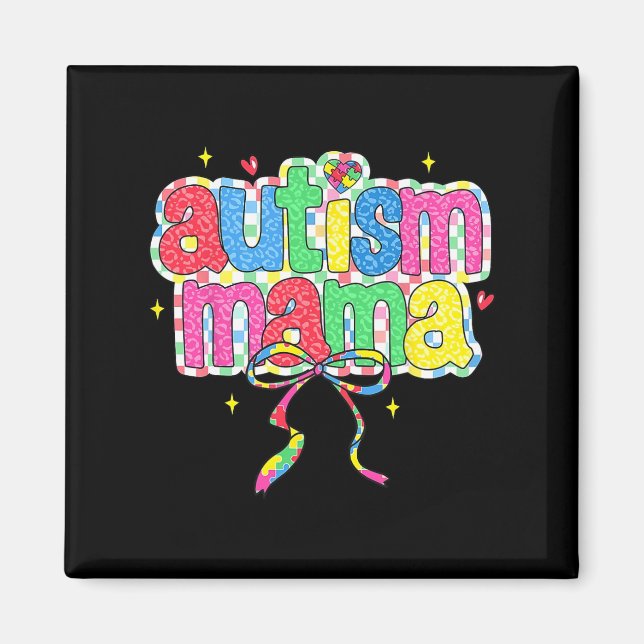 Chequered Autism Mama Coquette Bow Autism Awarenes Magnet (Front)