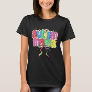 Chequered Autism Mama Coquette Bow Autism Awarenes T-Shirt