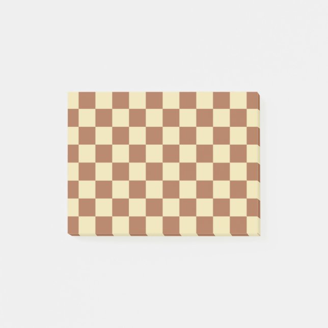 Chequered Beige and Brown Post-it Notes (Front)