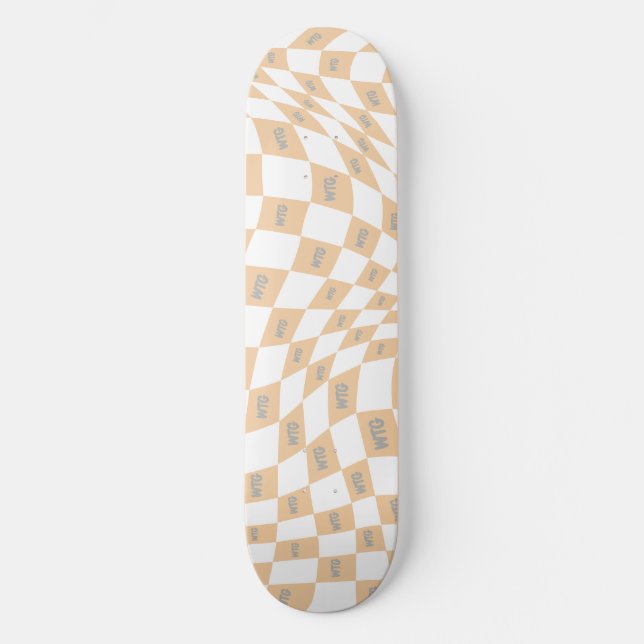 chequered beige and grey modern retro  skateboard (Front)