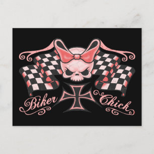 Chequered Biker Chick Postcard