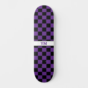 Chequered Black and Dark Purple Name Initials Skateboard