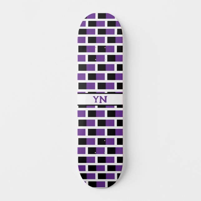 Chequered Black and Dark Purple Name Initials  Skateboard (Front)