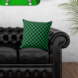 Chequered Black and Green Throw Pillow