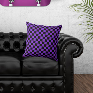 Chequered Black and Purple Throw Pillow