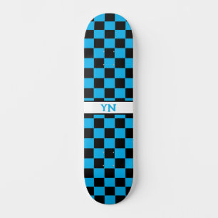 Chequered Black and Sky Blue Custom Initials Skateboard