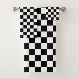 Chequered Black and White Bath Towel Set