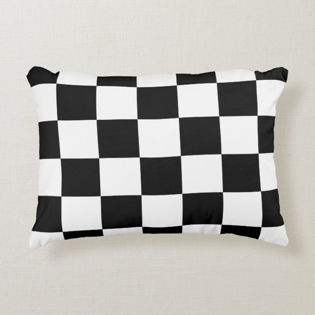 Chequered Black and White Decorative Cushion (Front)