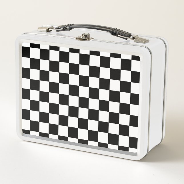 Chequered Black and White Metal Lunch Box (Front)