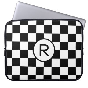 Chequered Black and White Pattern with Monogram Laptop Sleeve