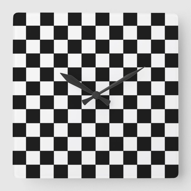 Chequered Black and White Square Wall Clock (Front)