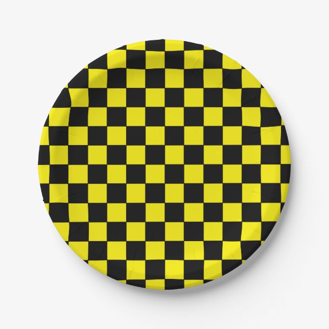 Chequered Black and Yellow Paper Plate (Front)