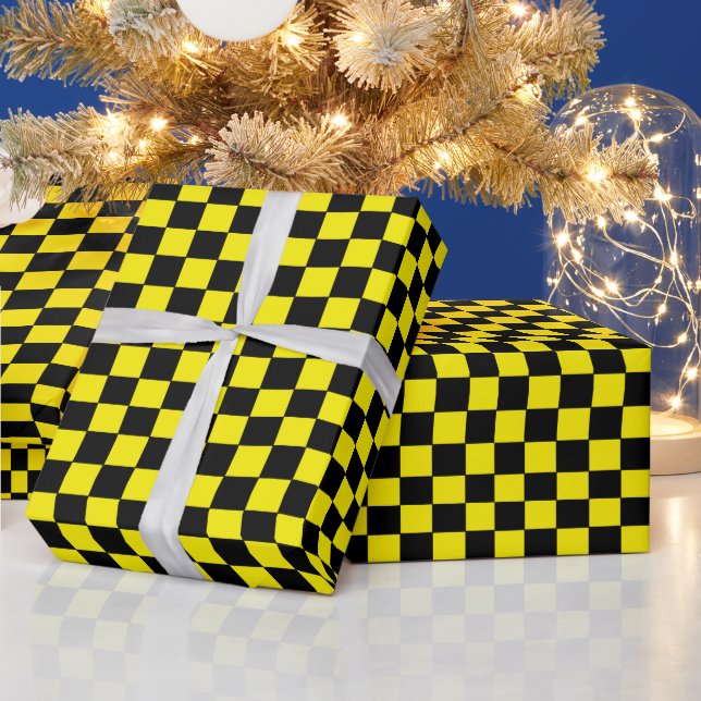 Chequered Black and Yellow Wrapping Paper (Holidays)