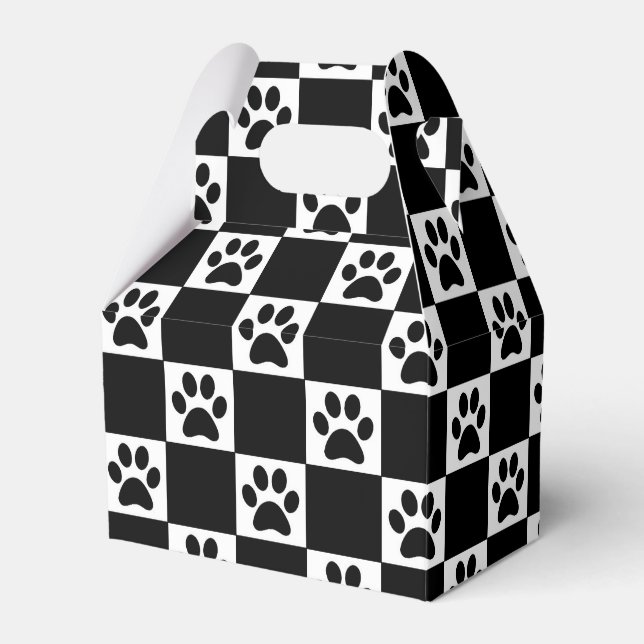 Chequered Black Pawprints Favour Box (Front Side)
