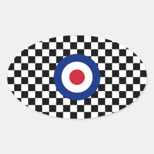 Chequered Black Racing Target Mod Oval Sticker