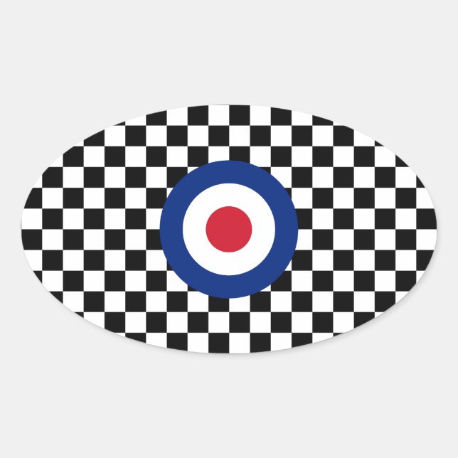 Chequered Black Racing Target Mod Oval Sticker (Front)