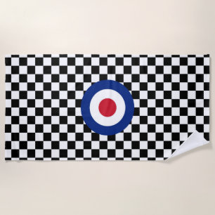 Chequered Black Racing Target Mod Roundel Beach Towel