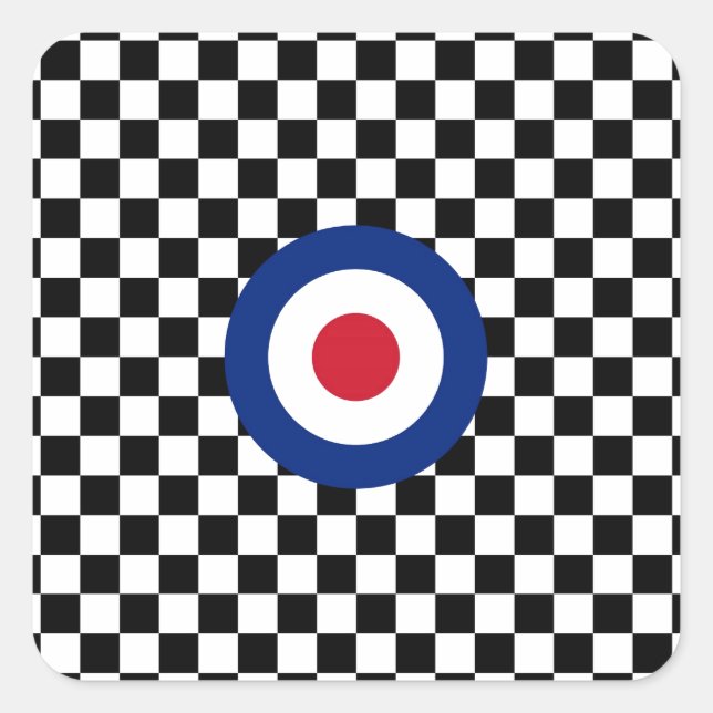 Chequered Black Racing Target Mod Square Sticker (Front)