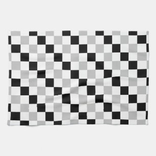 Chequered Black, White and Grey Tea Towel