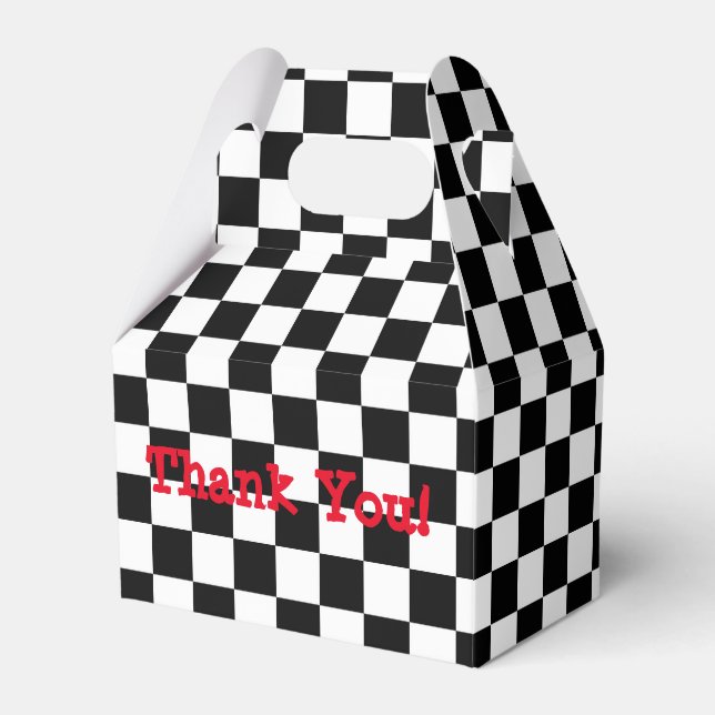 Chequered Black & White Birthday Party Favour Boxe Box (Front Side)