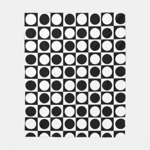 Chequered Black White Circles Pattern Design  Fleece Blanket