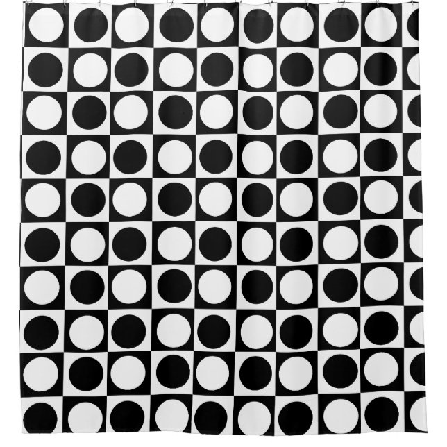Chequered Black White Circles Pattern Design  Shower Curtain (Front)