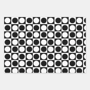 Chequered Black White Circles Pattern Design  Wrapping Paper Sheet
