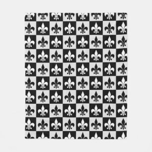 Chequered Black White Fleur-De-Lis Pattern  Fleece Blanket