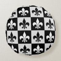 Chequered Black White Fleur-De-Lis Pattern 