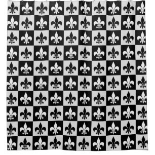 Chequered Black White Fleur-De-Lis Pattern  Shower Curtain