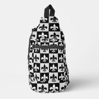 Chequered Black White Fleur-De-Lis Pattern