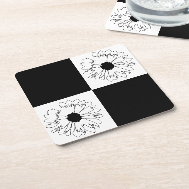 Chequered Black & White Flower Coaster (Angled)