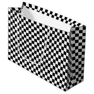 Chequered Black-White-Gift Bag, Large Gift Bag